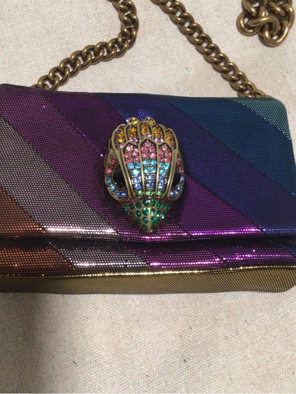 Kurt Geiger London Multicolor Metallic Chain Shoulder Bag with Gemstone Clasp - Picture 2 of 6